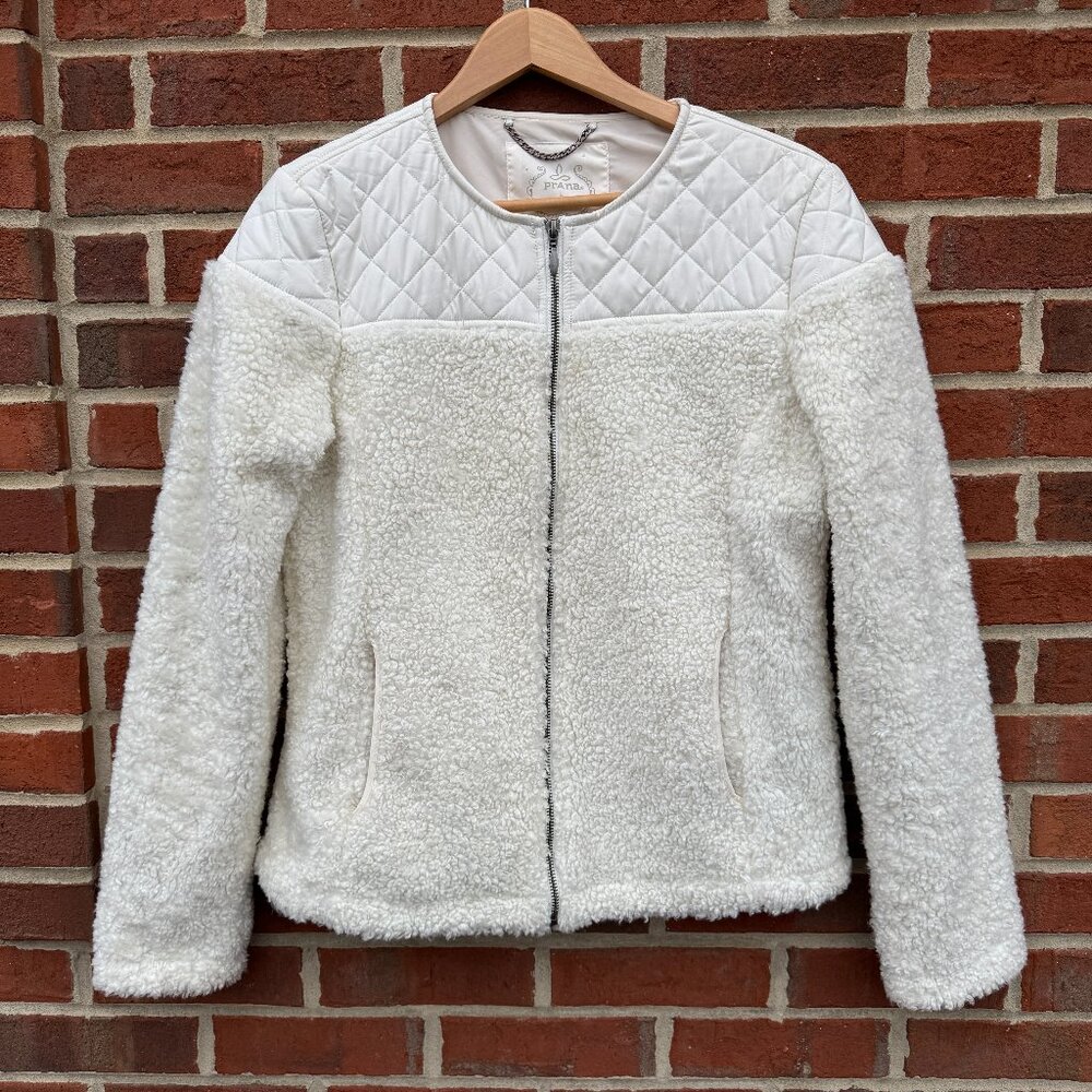 Prana Lux Quilted Sherpa Fleece Jacket Large Cream Casual Cozy Chic Cabincore